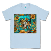 Dusty Blue bull skull sunflowers Classic Tee - RanaPortraitStore