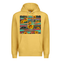 Antique Gold sunflower serape wood and cowhide Premium Hoodie - Artiststas