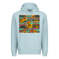 Blue Mist sunflower serape wood and cowhide Premium Hoodie - Artiststas