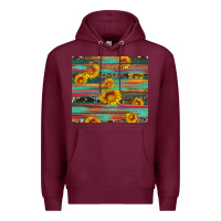 Burgundy sunflower serape wood and cowhide Premium Hoodie - Artiststas