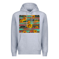 Heather Grey sunflower serape wood and cowhide Premium Hoodie - Artiststas