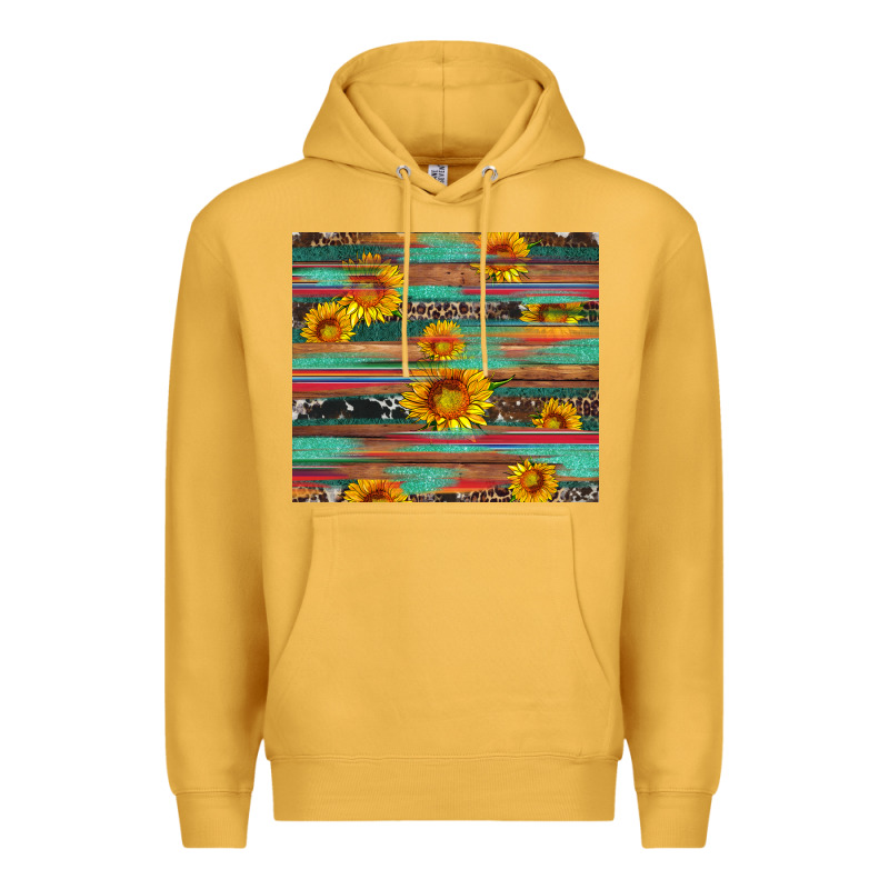 Sunflower Serape Wood And Cowhide Premium Hoodie by Artiststas | Teevron