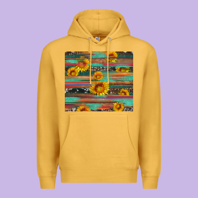 Sunflower Serape Wood And Cowhide Premium Hoodie Designed By Artiststas