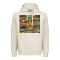Oatmeal Heather sunflower serape wood and cowhide Premium Hoodie - Artiststas