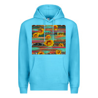 Ocean Blue sunflower serape wood and cowhide Premium Hoodie - Artiststas