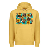 Antique Gold sunflower and cowhides with wood and turquoise background Premium Hoodie - Artiststas