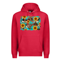 Cardinal sunflower and cowhides with wood and turquoise background Premium Hoodie - Artiststas