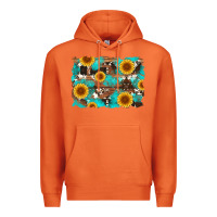 Carrot sunflower and cowhides with wood and turquoise background Premium Hoodie - Artiststas