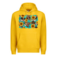 Lemon sunflower and cowhides with wood and turquoise background Premium Hoodie - Artiststas