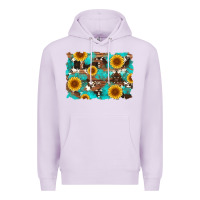 Lilac sunflower and cowhides with wood and turquoise background Premium Hoodie - Artiststas