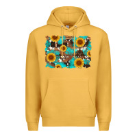 Mustard sunflower and cowhides with wood and turquoise background Premium Hoodie - Artiststas