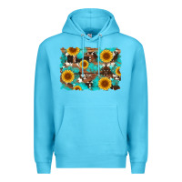 Ocean Blue sunflower and cowhides with wood and turquoise background Premium Hoodie - Artiststas