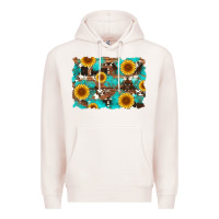 Pale Pink sunflower and cowhides with wood and turquoise background Premium Hoodie - Artiststas