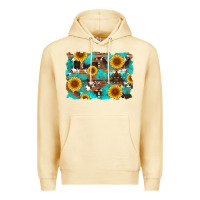 Pina Colada sunflower and cowhides with wood and turquoise background Premium Hoodie - Artiststas