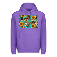 Purple sunflower and cowhides with wood and turquoise background Premium Hoodie - Artiststas