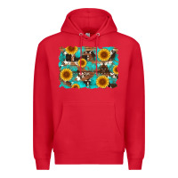 Red sunflower and cowhides with wood and turquoise background Premium Hoodie - Artiststas