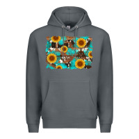 Rock sunflower and cowhides with wood and turquoise background Premium Hoodie - Artiststas