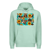 Seafoam sunflower and cowhides with wood and turquoise background Premium Hoodie - Artiststas
