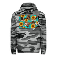 Slate Camo sunflower and cowhides with wood and turquoise background Premium Hoodie - Artiststas