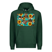 Sports Green sunflower and cowhides with wood and turquoise background Premium Hoodie - Artiststas
