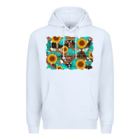 White sunflower and cowhides with wood and turquoise background Premium Hoodie - Artiststas