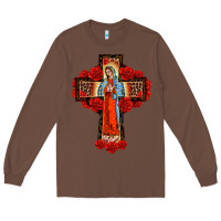 Chestnut lady of guadalupe rose cross, Long Sleeve Tee - BarkalooDesign