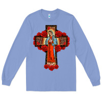 Colony Blue lady of guadalupe rose cross, Long Sleeve Tee - BarkalooDesign