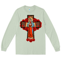 Matcha lady of guadalupe rose cross, Long Sleeve Tee - BarkalooDesign