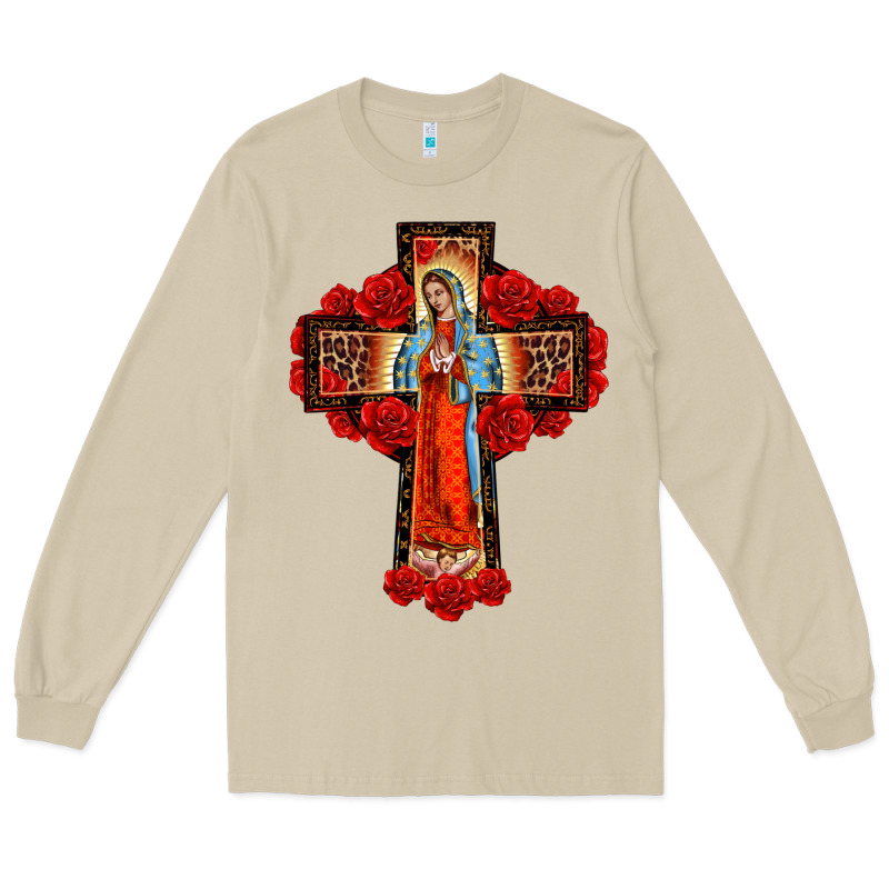 Lady Of Guadalupe Rose Cross, Long Sleeve Tee by BarkalooDesign | Teevron