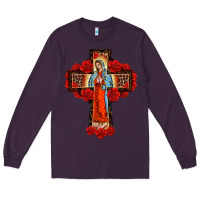Plum lady of guadalupe rose cross, Long Sleeve Tee - BarkalooDesign