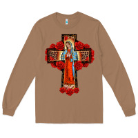 Toasted Coconut lady of guadalupe rose cross, Long Sleeve Tee - BarkalooDesign