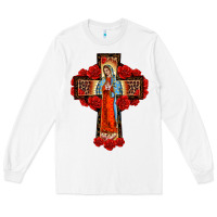 White lady of guadalupe rose cross, Long Sleeve Tee - BarkalooDesign