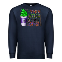Navy this witch needs coffee Premium Sweatshirt - CowhideDigitalArt