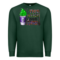 Sports Green this witch needs coffee Premium Sweatshirt - CowhideDigitalArt