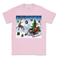 Bubblegum Pink christmas santa deer and presents Classic Tee - BundleAndBundleShop