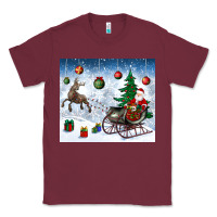 Burgundy christmas santa deer and presents Classic Tee - BundleAndBundleShop