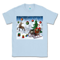 Dusty Blue christmas santa deer and presents Classic Tee - BundleAndBundleShop