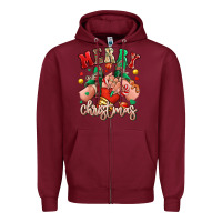 Burgundy Merry Christmas Caucasian girl sneakers Zipper Hoodie - RanaPortraitStore