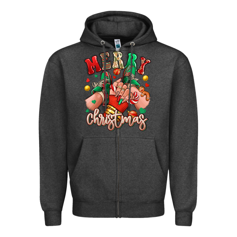 Merry Christmas Caucasian Girl Sneakers Zipper Hoodie by RanaPortraitStore | Teevron