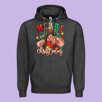 Zipper Hoodie Merry Christmas Caucasian girl sneakers