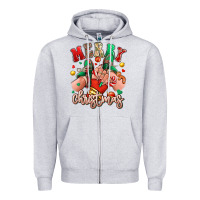 Heather Grey Merry Christmas Caucasian girl sneakers Zipper Hoodie - RanaPortraitStore