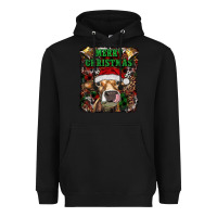 Black merry christmas heifer with cowbells Heavyweight Hoodie - RanaPortraitStore