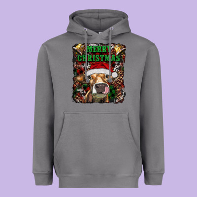 Merry Christmas Heifer With Cowbells Heavyweight Hoodie Designed By Ranaportraitstore