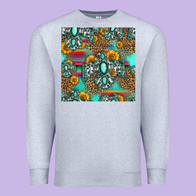 Western Turquoise Thunderbird Seamless Pattern Premium Sweatshirt Designed By Hra Design Shop