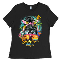 Black summer vibes messy bun Ladies Tee - BarkalooDesign