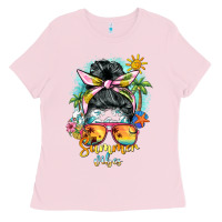 Bubblegum Pink summer vibes messy bun Ladies Tee - BarkalooDesign