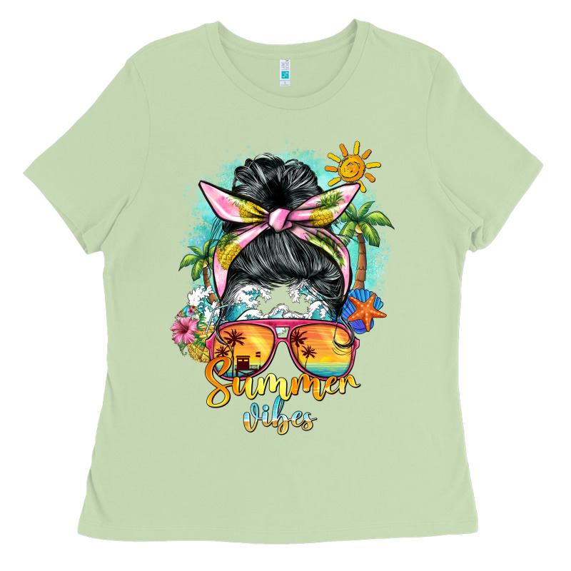 Summer Vibes Messy Bun Ladies Tee by BarkalooDesign | Teevron