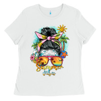 White summer vibes messy bun Ladies Tee - BarkalooDesign