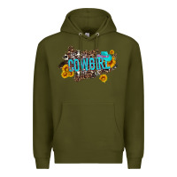 Army Green western cowgirl and sunflower with hat and cowhide leopard Premium Hoodie - Artiststas