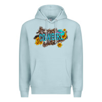 Blue Mist western cowgirl and sunflower with hat and cowhide leopard Premium Hoodie - Artiststas